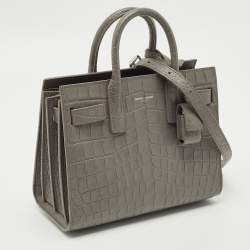 Pre Owned Saint Laurent Grey Croc Embossed Leather Nano Classic Sac De Jour Tote