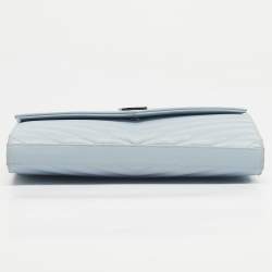 Pre Owned Saint Laurent Blue Matelassé Leather Cassandre Wallet on Chain