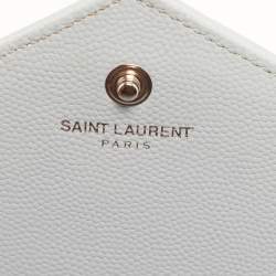 Pre Owned Saint Laurent Blue Matelassé Leather Cassandre Wallet on Chain