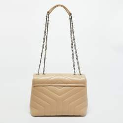 Pre Owned Saint Laurent Beige Matelassé Leather Small Loulou Shoulder Bag