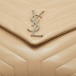 Pre Owned Saint Laurent Beige Matelassé Leather Small Loulou Shoulder Bag