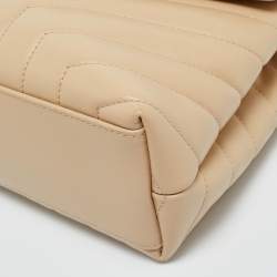 Pre Owned Saint Laurent Beige Matelassé Leather Small Loulou Shoulder Bag