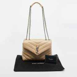 Pre Owned Saint Laurent Beige Matelassé Leather Small Loulou Shoulder Bag