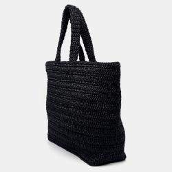 Pre Owned Saint Laurent Paris Rive Gauche Black Raffia Shoulder Bag