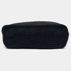 Pre Owned Saint Laurent Paris Rive Gauche Black Raffia Shoulder Bag