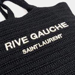 Pre Owned Saint Laurent Paris Rive Gauche Black Raffia Shoulder Bag