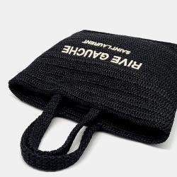 Pre Owned Saint Laurent Paris Rive Gauche Black Raffia Shoulder Bag