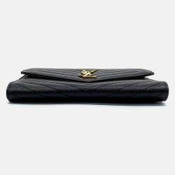 Pre Owned Saint Laurent Paris Black Leather Monogram Envelope Clutch