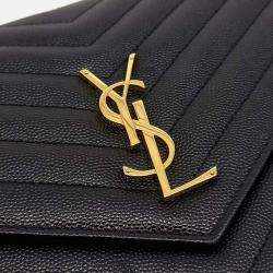 Pre Owned Saint Laurent Paris Black Leather Monogram Envelope Clutch
