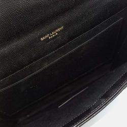 Pre Owned Saint Laurent Paris Black Leather Monogram Envelope Clutch