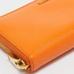 Pre Owned Saint Laurent Orange Leather Logo Zip Continental Wallet