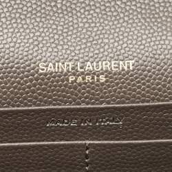 Pre Owned Saint Laurent Olive Green Matelassé Leather Cassandre Wallet on Chain