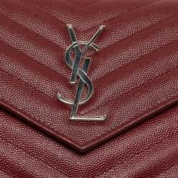 Pre Owned Saint Laurent Red Matelassé Leather Cassandre Envelope Wallet on Chain