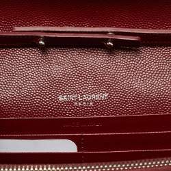 Pre Owned Saint Laurent Red Matelassé Leather Cassandre Envelope Wallet on Chain