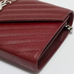 Pre Owned Saint Laurent Red Matelassé Leather Cassandre Envelope Wallet on Chain