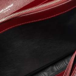 Pre Owned Saint Laurent Red Matelassé Leather Cassandre Envelope Wallet on Chain