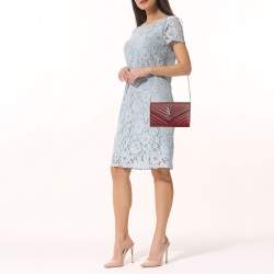 Pre Owned Saint Laurent Red Matelassé Leather Cassandre Envelope Wallet on Chain