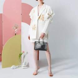 Pre Owned Saint Laurent Black Croc Embossed Leather Baby Classic Sac De Jour Tote