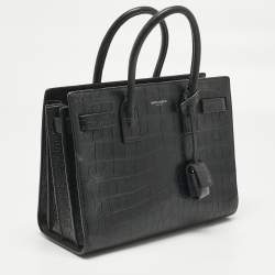 Pre Owned Saint Laurent Black Croc Embossed Leather Baby Classic Sac De Jour Tote