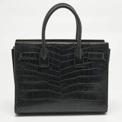 Pre Owned Saint Laurent Black Croc Embossed Leather Baby Classic Sac De Jour Tote