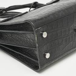 Pre Owned Saint Laurent Black Croc Embossed Leather Baby Classic Sac De Jour Tote
