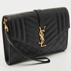 Pre Owned Saint Laurent Black Mix Matelasse Leather Envelope Flap Pouch