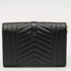 Pre Owned Saint Laurent Black Mix Matelasse Leather Envelope Flap Pouch