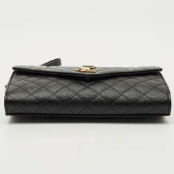 Pre Owned Saint Laurent Black Mix Matelasse Leather Envelope Flap Pouch