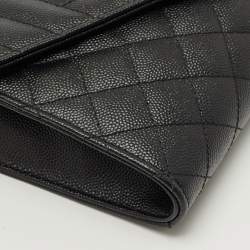 Pre Owned Saint Laurent Black Mix Matelasse Leather Envelope Flap Pouch