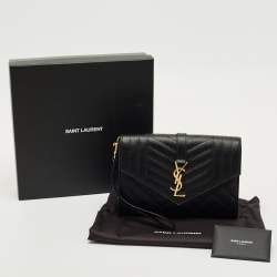 Pre Owned Saint Laurent Black Mix Matelasse Leather Envelope Flap Pouch