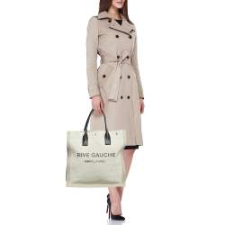 Pre Owned Saint Laurent Beige Canvas and Leather North South Rive Gauche Tote