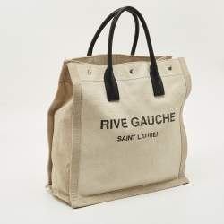 Pre Owned Saint Laurent Beige Canvas and Leather North South Rive Gauche Tote