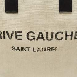Pre Owned Saint Laurent Beige Canvas and Leather North South Rive Gauche Tote