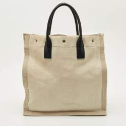 Pre Owned Saint Laurent Beige Canvas and Leather North South Rive Gauche Tote