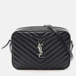 Pre Owned Saint Laurent Lou Monogram Camera Bag Shoulder Leather Black