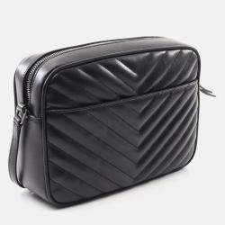 Pre Owned Saint Laurent Lou Monogram Camera Bag Shoulder Leather Black