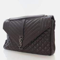 Pre Owned Saint Laurent Large Grey Calfskin Triquilt Envelope Shoulder Bag