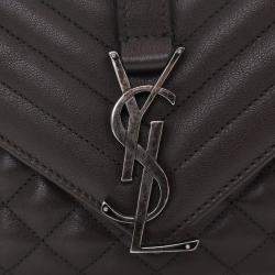 Pre Owned Saint Laurent Large Grey Calfskin Triquilt Envelope Shoulder Bag