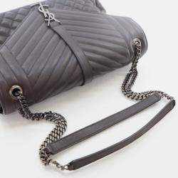 Pre Owned Saint Laurent Large Grey Calfskin Triquilt Envelope Shoulder Bag