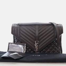 Pre Owned Saint Laurent Large Grey Calfskin Triquilt Envelope Shoulder Bag