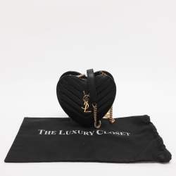 Pre Owned Saint Laurent Paris Black Matelasse Leather Heart Chain Bag