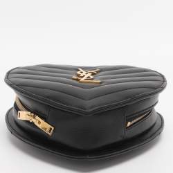 Pre Owned Saint Laurent Paris Black Matelasse Leather Heart Chain Bag