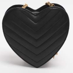 Pre Owned Saint Laurent Paris Black Matelasse Leather Heart Chain Bag