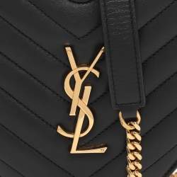 Pre Owned Saint Laurent Paris Black Matelasse Leather Heart Chain Bag
