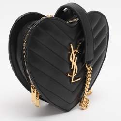 Pre Owned Saint Laurent Paris Black Matelasse Leather Heart Chain Bag