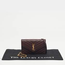 Pre Owned Saint Laurent Burgundy Matelassé Leather Monogram Envelope Wallet on Chain