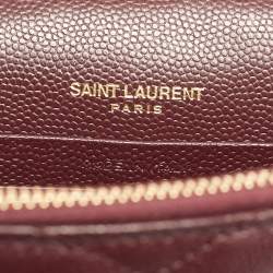 Pre Owned Saint Laurent Burgundy Matelassé Leather Monogram Envelope Wallet on Chain