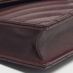 Pre Owned Saint Laurent Burgundy Matelassé Leather Monogram Envelope Wallet on Chain