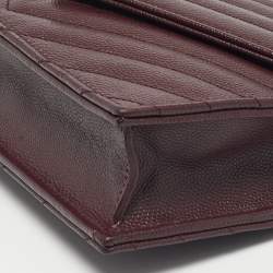 Pre Owned Saint Laurent Burgundy Matelassé Leather Monogram Envelope Wallet on Chain