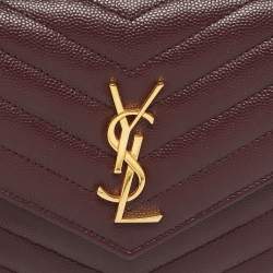 Pre Owned Saint Laurent Burgundy Matelassé Leather Monogram Envelope Wallet on Chain